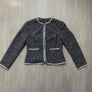 M.X.I Black Tweed Short‎ Coat Blazer Faux Pockets Women's Size 6 Academia